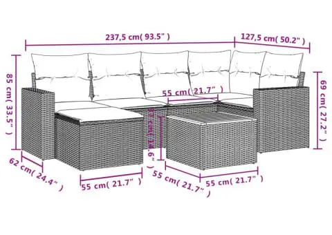Set canapele de grădină, 7 piese, cu perne, gri, poliratan - 3/3