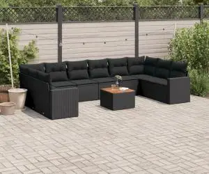 vidaXL Set canapele de grădină cu perne, 11 piese, negru, poliratan