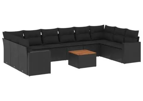 Set canapele de grădină cu perne, 11 piese, negru, poliratan - 2/3