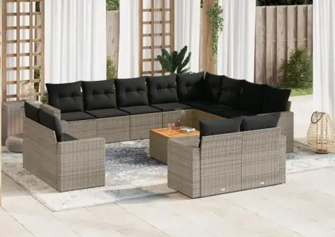 Set mobilier de grădină cu perne, 13 piese, gri, poliratan - 1/3