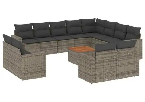 Set mobilier de grădină cu perne, 13 piese, gri, poliratan - 2/3