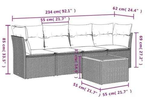 Set canapele de grădină cu perne, 5 piese, bej, poliratan - 3/3