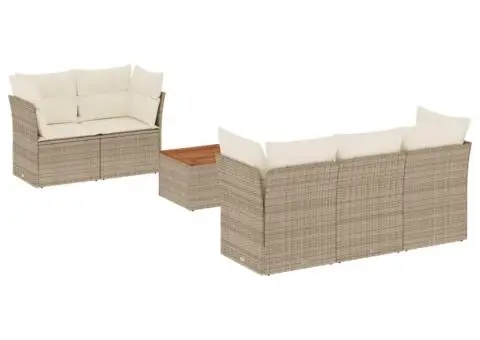 Set canapele de grădină cu perne, 6 piese, bej, poliratan - 2/3