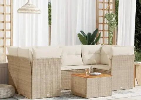 Set canapele de grădină, 7 piese, cu perne, bej, poliratan - 1/3