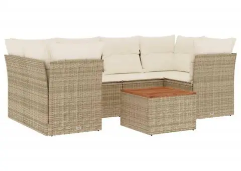 Set canapele de grădină, 7 piese, cu perne, bej, poliratan - 2/3