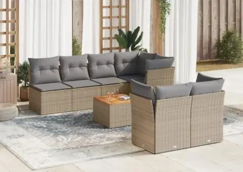 Set canapele de grădină, 8 piese, cu perne, bej, poliratan - 1/3