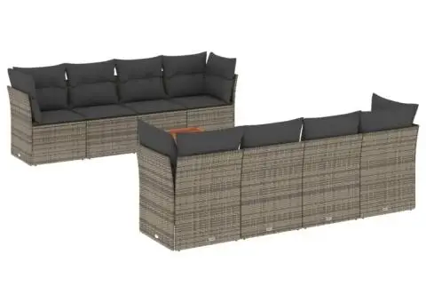Set canapele de grădină, 9 piese, cu perne, gri, poliratan - 2/3