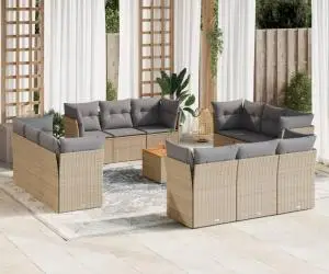 vidaXL Set canapele de grădină, 13 piese, cu perne, bej, poliratan