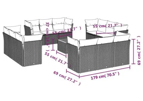 Set canapele de grădină, 13 piese, cu perne, bej, poliratan - 3/3