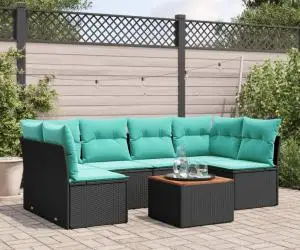 vidaXL Set canapele de grădină cu perne, 7 piese, negru, poliratan