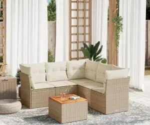 vidaXL Set canapele de grădină cu perne, 6 piese, bej, poliratan