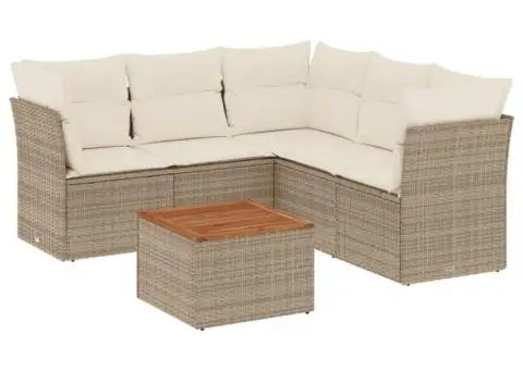 Set canapele de grădină cu perne, 6 piese, bej, poliratan - 2/3