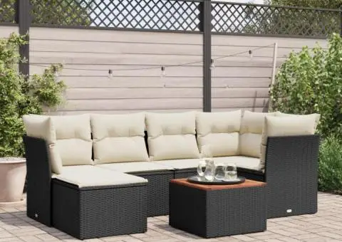 Set canapele de grădină cu perne, 7 piese, negru, poliratan - 1/3