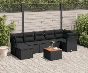 vidaXL Set mobilier de grădină cu perne, 8 piese, negru, poliratan