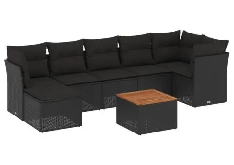 Set mobilier de grădină cu perne, 8 piese, negru, poliratan - 2/3