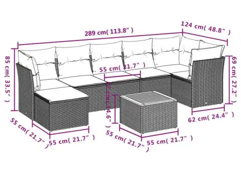 Set mobilier de grădină cu perne, 8 piese, negru, poliratan - 3/3
