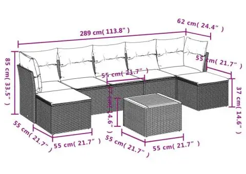 Set mobilier de grădină cu perne, 8 piese, negru, poliratan - 3/3