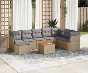 vidaXL Set canapele de grădină, 9 piese, cu perne, bej, poliratan