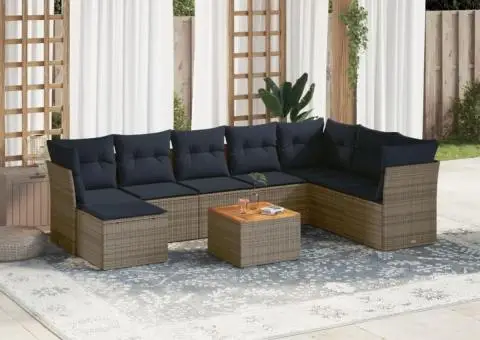 Set canapele de grădină, 9 piese, cu perne, gri, poliratan - 1/3