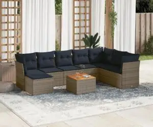 vidaXL Set canapele de grădină, 9 piese, cu perne, gri, poliratan