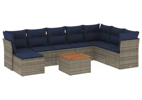 Set canapele de grădină, 9 piese, cu perne, gri, poliratan - 2/3