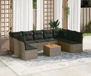 vidaXL Set mobilier de grădină cu perne, 10 piese, gri, poliratan