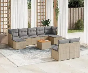 vidaXL Set canapele de grădină cu perne, 10 piese, bej, poliratan