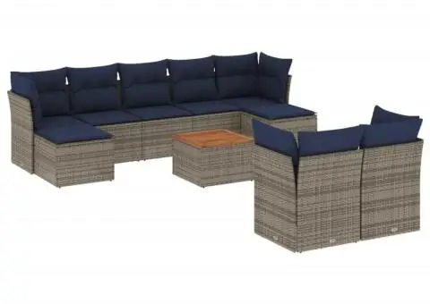 Set canapele de grădină cu perne, 10 piese, gri, poliratan - 2/3