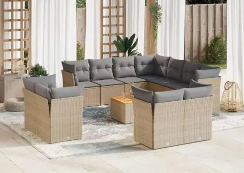 Set canapele de grădină cu perne, 12 piese, bej, poliratan - 1/3