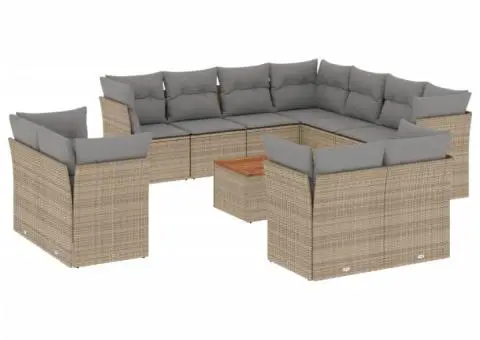 Set canapele de grădină cu perne, 12 piese, bej, poliratan - 2/3