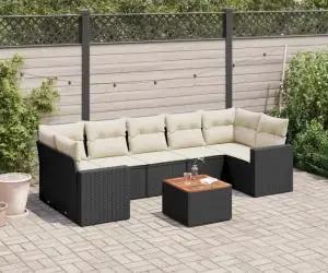 vidaXL Set mobilier de grădină cu perne, 8 piese, negru, poliratan