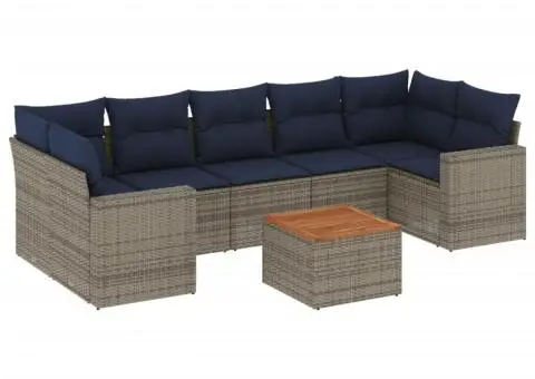 Set canapele de grădină cu perne, 8 piese, gri, poliratan - 2/3