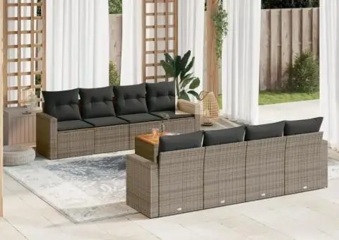 Set canapele de grădină, 9 piese, cu perne, gri, poliratan - 1/3