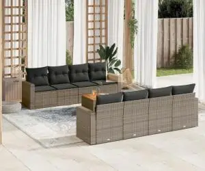 vidaXL Set canapele de grădină, 9 piese, cu perne, gri, poliratan