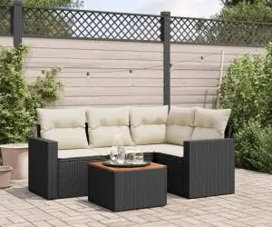 vidaXL Set mobilier de grădină cu perne, 5 piese, negru, poliratan