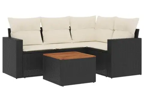 Set mobilier de grădină cu perne, 5 piese, negru, poliratan - 2/3