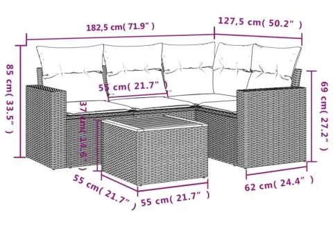 Set mobilier de grădină cu perne, 5 piese, negru, poliratan - 3/3