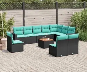 vidaXL Set canapele de grădină cu perne, 11 piese, negru, poliratan