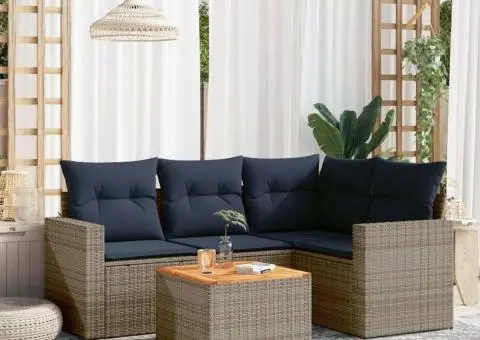 Set canapea de grădină cu perne, 5 piese, gri, poliratan - 1/3