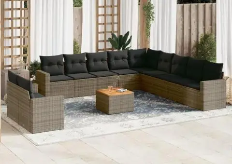 Set canapea de grădină cu perne, 12 piese, gri, poliratan - 1/3