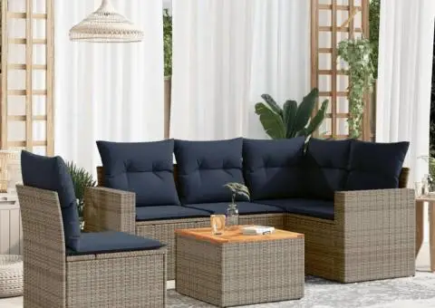 Set canapele de grădină cu perne, 6 piese, gri, poliratan - 1/3