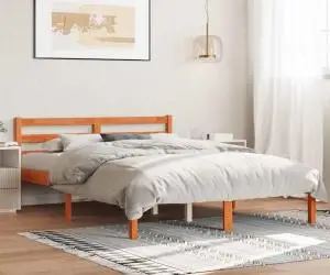 vidaXL Cadru pat fără saltea, maro ceruit, 140x190 cm, lemn masiv pin