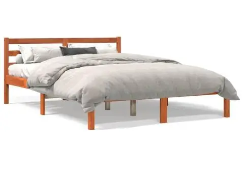 Cadru pat fără saltea, maro ceruit, 140x190 cm, lemn masiv pin - 2/5