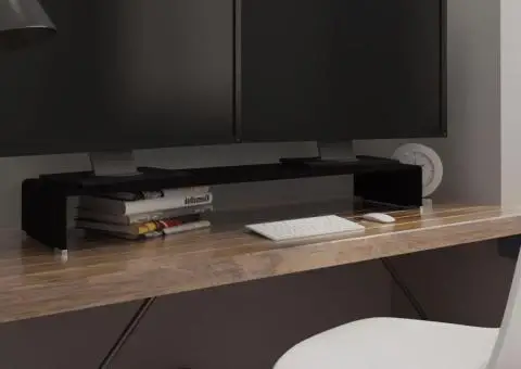 Stand TV/Suport monitor, sticlă, 110x30x13 cm, negru - 1/5