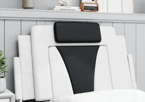 Pernă pentru tăblie pat, alb și negru, 80 cm, piele artificială - 4/5