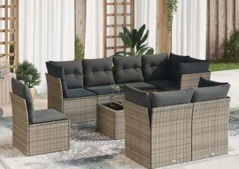 Set canapele de grădină, 9 piese, cu perne, gri, poliratan - 1/3