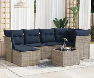 vidaXL Set canapele de grădină cu perne, 7 piese, gri, poliratan