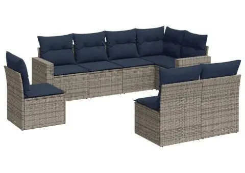 Set canapele de grădină cu perne, 8 piese, gri, poliratan - 2/3