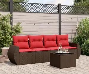 vidaXL Set canapele de grădină cu perne, 5 piese, maro, poliratan