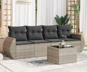 vidaXL Set canapele de grădină cu perne, 5 piese gri deschis poliratan